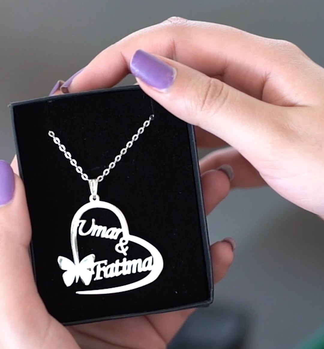 Beautiful Customize Name Butterfly Heart Necklace